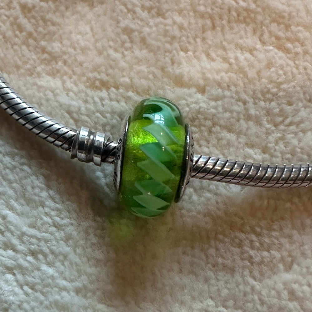 Pandora Green Zig Zag Charm Murano Glass ALE 925 Retired #790616
